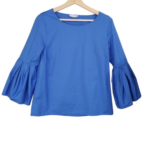 Jane and Delancey Blue Blouse Size Small Cotton 3/4 Bell Sleeve - Picture 7 of 12